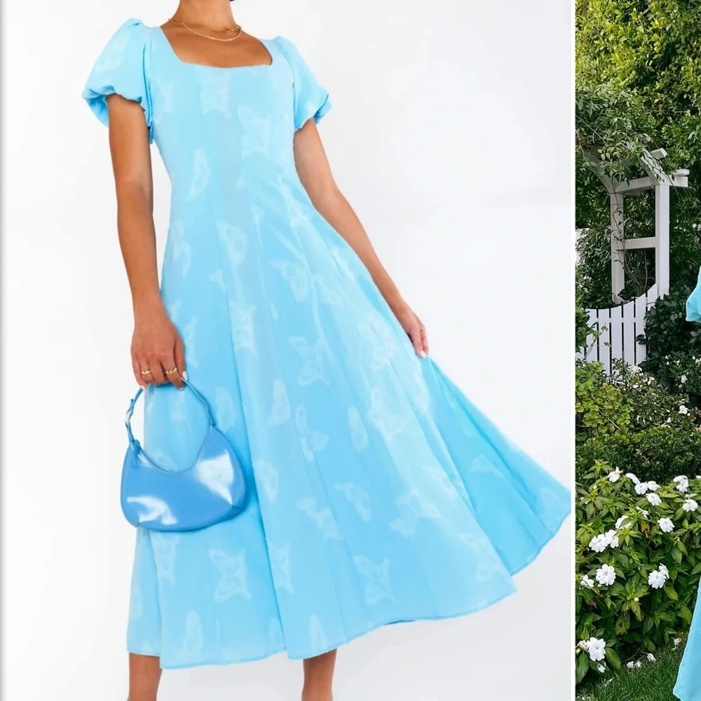 Show Me Your Mumu Mia Midi Dress Blue Butterfly Dress Size M - Picture 7 of 7